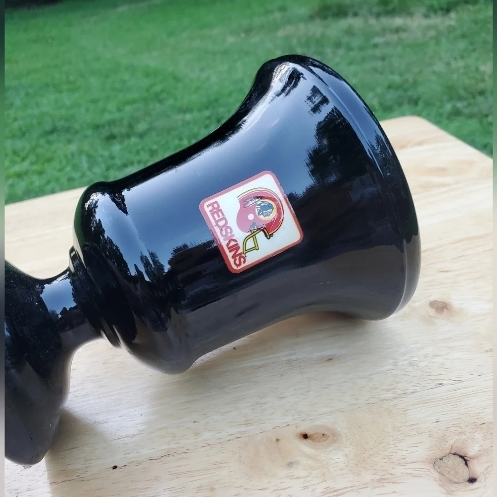 Vintag Redskins Washington Black Glass Amethyst Urn‎ Footed Vase Candle Holder